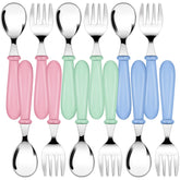 Honeydak toddler utensils pink fork improves self-feeding comfort.