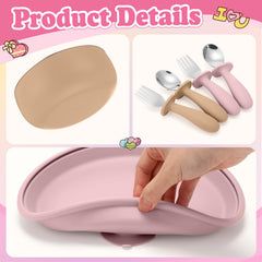 Honeydak toddler spoons and forks with rounded edges support safe self-feeding.
