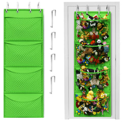 Honeyera over-door storage with hanging pockets keeps stuffed animals organized and accessible.