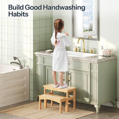 HOOBRO wooden step stool white accent complements bathroom decor while remaining visible and helpful.