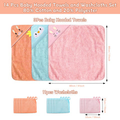 Hooded baby towel with kitten design adds bath time charm.