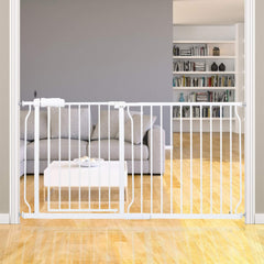 HOOOEN extra wide baby gate installed at stairs for safe passage