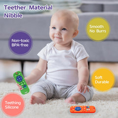 Hooku teether's bright colors stimulate color recognition during play.