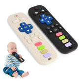 Hooku remote teether front view demonstrates safe silicone toy for early teething.