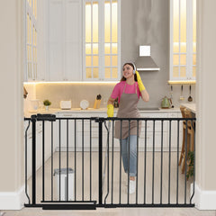 HOOOEN baby gate on stairs with 30-inch height for safe kid and pet separation.