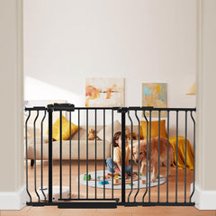 HOOOEN baby gate wide setup shows adjustable width for doorways and stairs