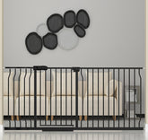 HOOOEN extra wide baby gate mounted on stairs showing effortless pass-through.