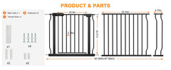 HOOOEN gate installation shows tool-free setup with pressure bolts for quick, wall-safe mounting.
