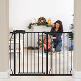 HOOOEN wide baby gate for stairs shows quick, tool-free setup and doorway safety.