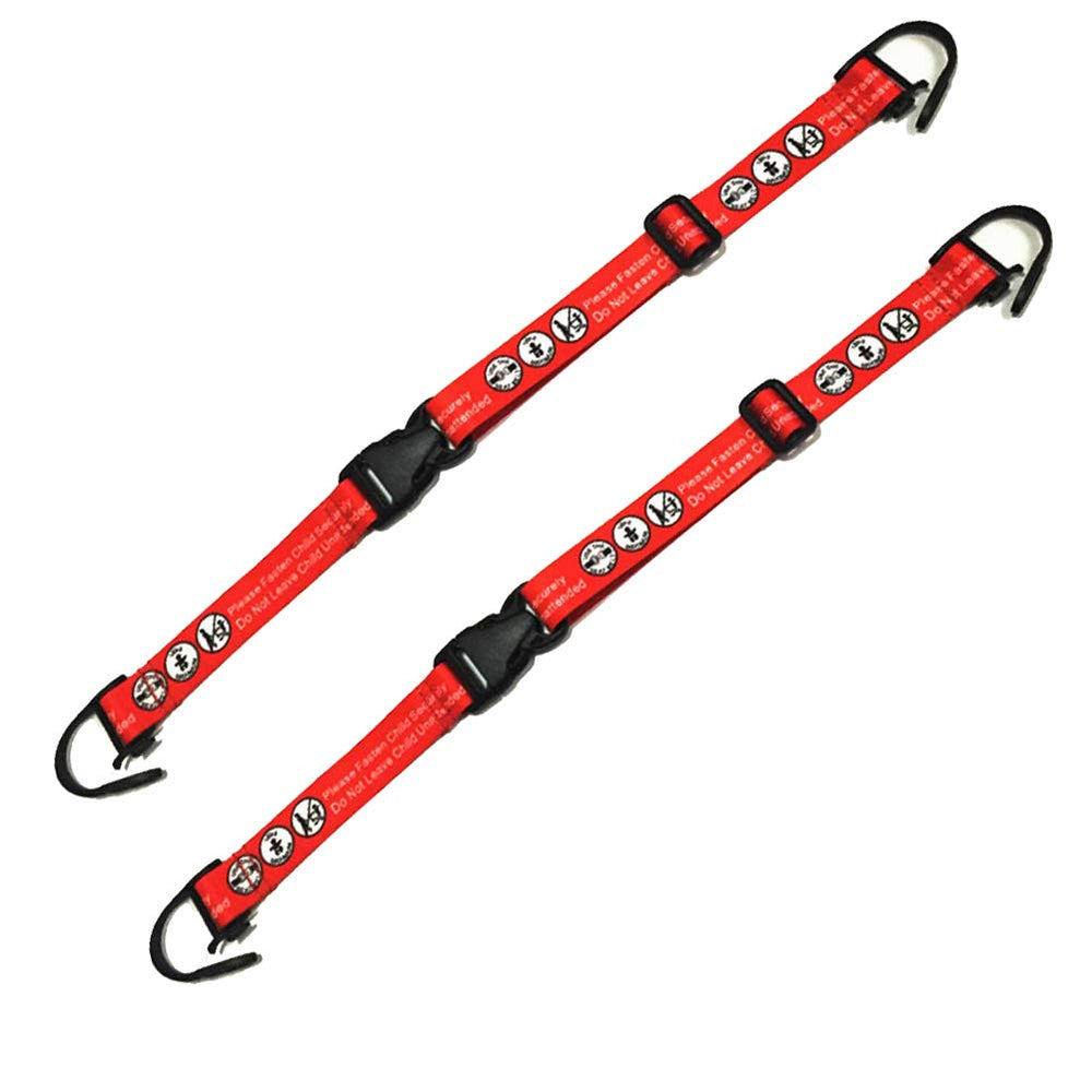 Hooshing safety seat belt red 2-pack securing a toddler in a shopping cart