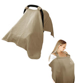 Hooyax baby cover folded in brown fabric for compact packing and on-the-go use