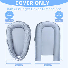 Hooyax baby lounger cover blue buckle adjustable straps demonstrated for secure fit.
