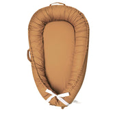 Hooyax baby lounger cover brown closeup showing soft breathable cotton for sensitive skin