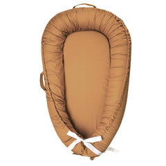 Hooyax baby lounger cover brown closeup showing soft breathable cotton for sensitive skin