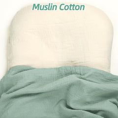 Hooyax baby lounger cover muslin texture closeup highlights ultra soft fabric for delicate skin.