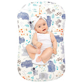 Hooyax baby lounger slipcover in animal design, soft muslin fabric for delicate newborn skin.