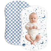 Hooyax muslin baby lounger cover in blue checker-star offers breathable comfort for newborn naps.