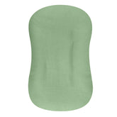 Hooyax muslin baby lounger cover in green, front view showing breathable soft fabric.