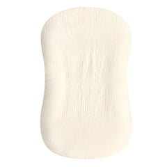 Hooyax Muslin Baby Lounger Cover yellow closeup shows soft breathable fabric for comfy naps