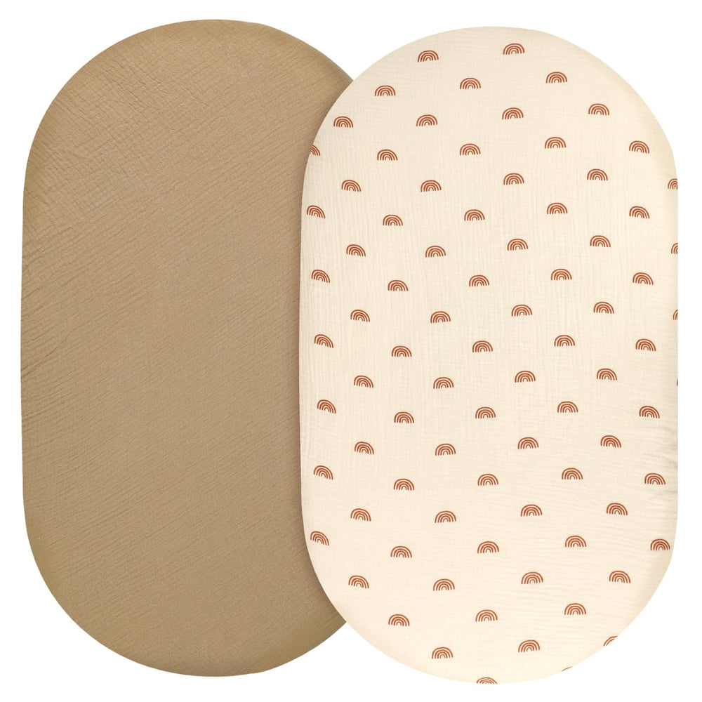 Hooyax muslin bassinet sheets pack front view shows a soft breathable sleep set