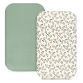 Hooyax muslin bassinet sheets packaging with green leaf design, ideal for gifting.