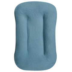 Hooyax Muslin Lounger Cover in blue with soft, breathable fabric for baby comfort.