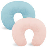 Hooyax muslin nursing pillow cover in blue shows soft, breathable fabric for baby comfort.