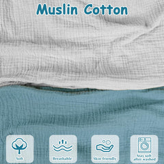 Hooyax muslin nursing pillow cover blue-grey hand-hold demonstrates reinforced stitching for lasting use.