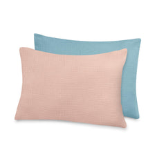 Hooyax toddler pillowcase blue front view shows ultra-soft muslin for gentle skin.