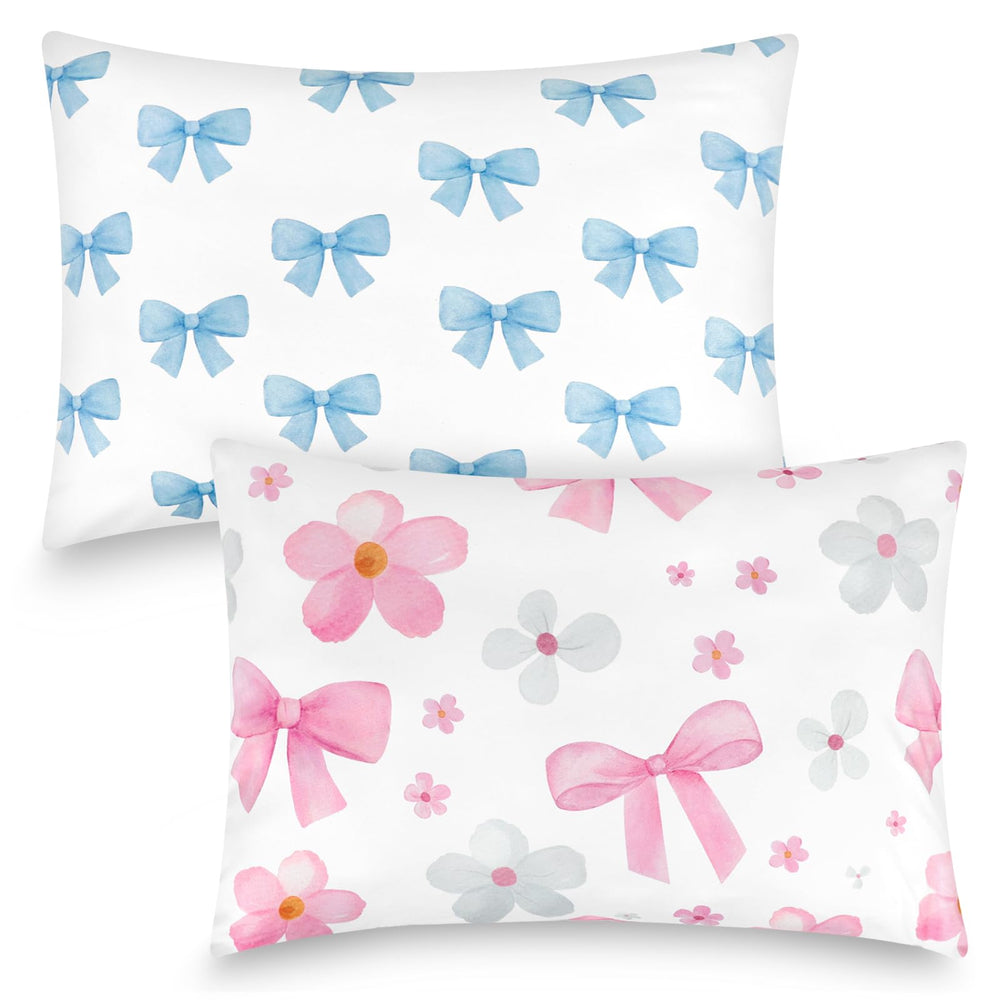 Hooyax toddler pillowcase bow-flower print, soft fabric for gentle, cozy sleep.