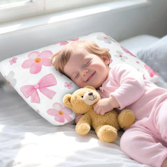 Hooyax toddler pillowcase bow-flower print, travel-friendly with envelope closure.