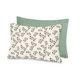 Hooyax toddler pillowcase green leaf close-up shows soft muslin texture for gentle comfort.