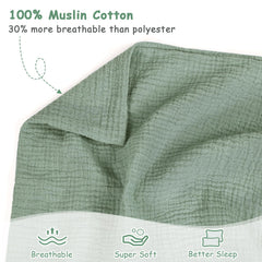 Hooyax muslin pillowcase on crib edge for breathable night rest.