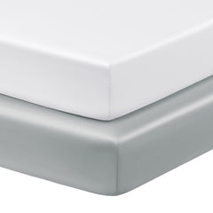 Horbaunal satin crib sheets white and grey pack show silky texture for gentle baby skin