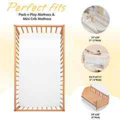 Horbaunal satin pack n play sheets feature a 5 inch deep pocket.