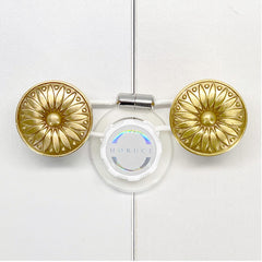 Horuce 5-pack cabinet locks shown on knobs for quick tool-free child safety in kitchens.