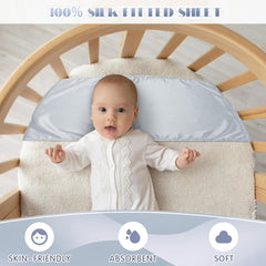 Hosuly bassinet sheet elastic band illustration highlighting secure wrap around standard mattress shapes