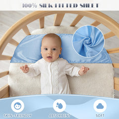 Hosuly satin bassinet sheet with elastic band fit demonstrates secure easy mattress covering