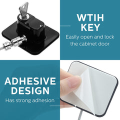 Hoteam adhesive-back refrigerator lock application showing drill-free installation