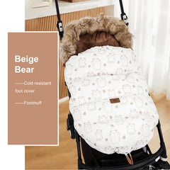 HOUSBAY stroller footmuff winter beige side view highlighting windproof and water-resistant outer.