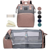 Houscly diaper bag backpack pink changing station, spacious main compartment for baby care essentials.