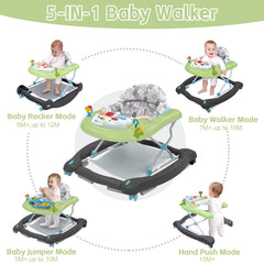 Howeemo 5-in-1 foldable baby walker folded compact for easy storage and travel.