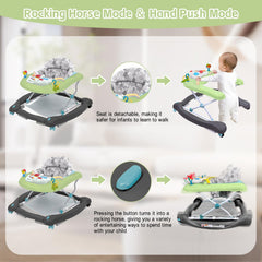 Howeemo 5-in-1 foldable baby walker height adjustment demonstrates three-height options for growing babies.