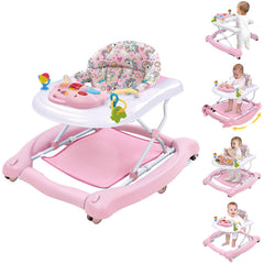 Howeemo 5-in-1 foldable baby walker pink front view demonstrates stable exploration