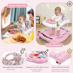 Howeemo 5-in-1 foldable baby walker pink height-adjustment highlight for growing babies