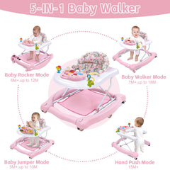 Howeemo 5-in-1 foldable baby walker pink mode-transition demo supports growth