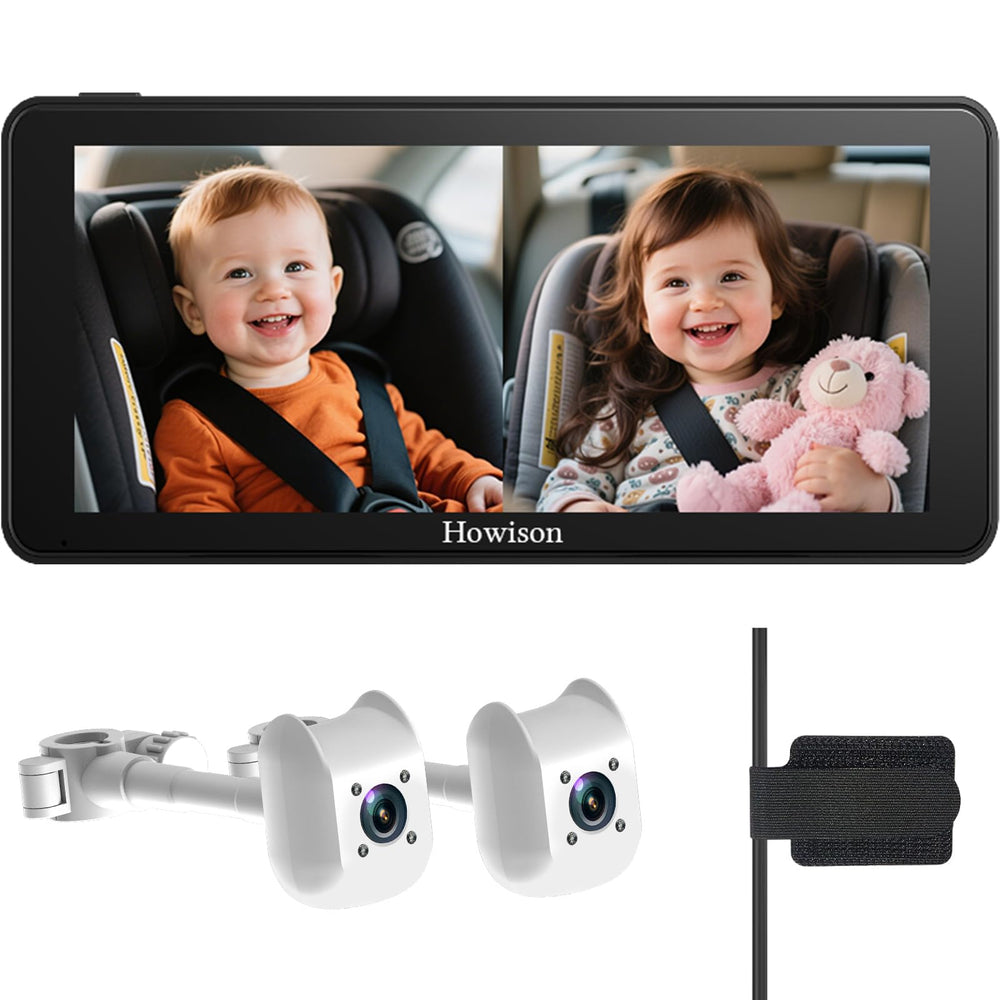 Howison dual car camera shows two babies for backseat monitoring.