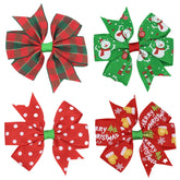 HOXIEYA Christmas bow clip red-green Santa design enhances holiday outfits and photo moments.