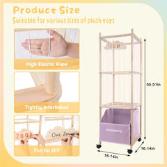 HOYWOUL wooden plush toy organizer with smooth wheels supports easy room-to-room mobility.