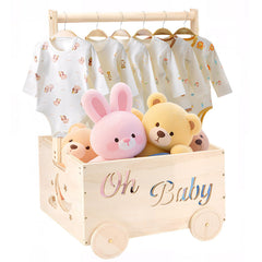 HOYWOUL wooden baby shower basket top view highlights sturdy build for practical gifting